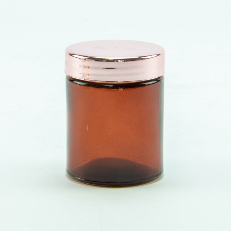 Petit pot cylindre ambre couvercle rosé or - 80 ml