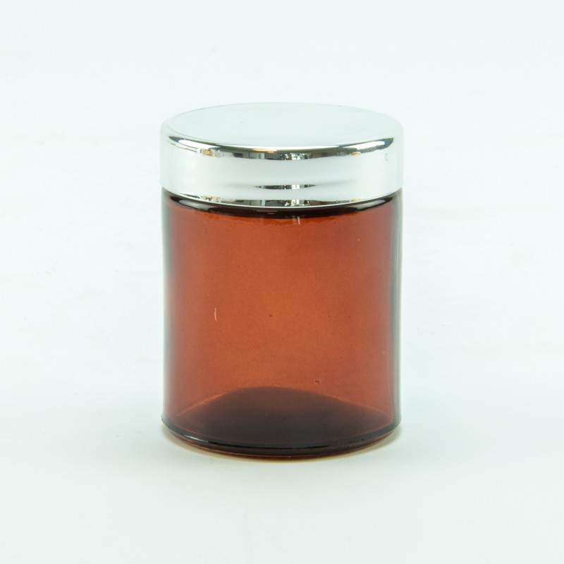Cylinderpotje amber met zilveren schroefdeksel - 80 ml