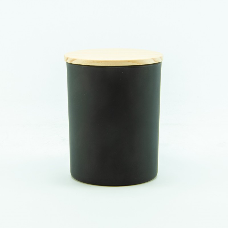 Luxe geurkaars zwart met houten deksel - small