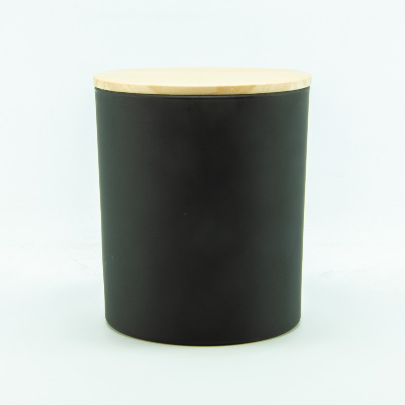 Bougie parfumée noir avec couvercle bois - large