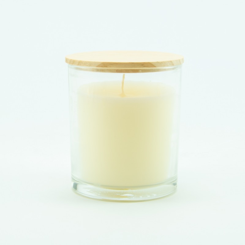 Bougie parfumée transparant avec couvercle bois - medium