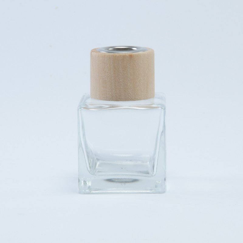 Parfumflesje vierkant transparant met houten schroefdop - 50 ml