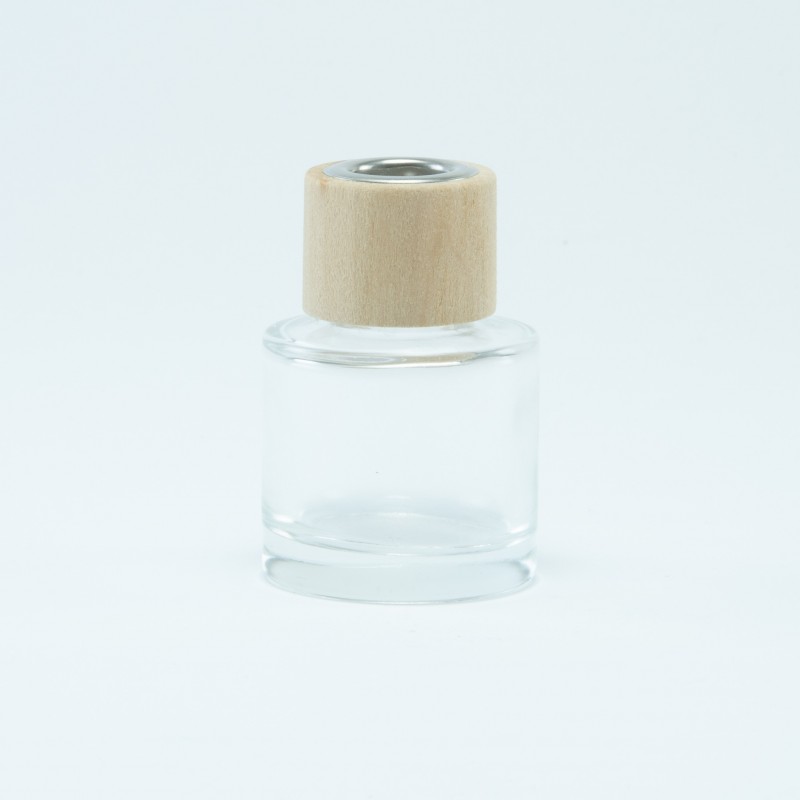 Parfumflesje cylinder transparant met houten schroefdop - 50 ml