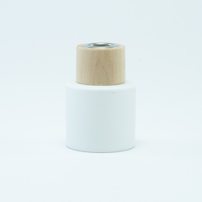 Parfumflesje cylinder wit met houten schroefdop - 50 ml