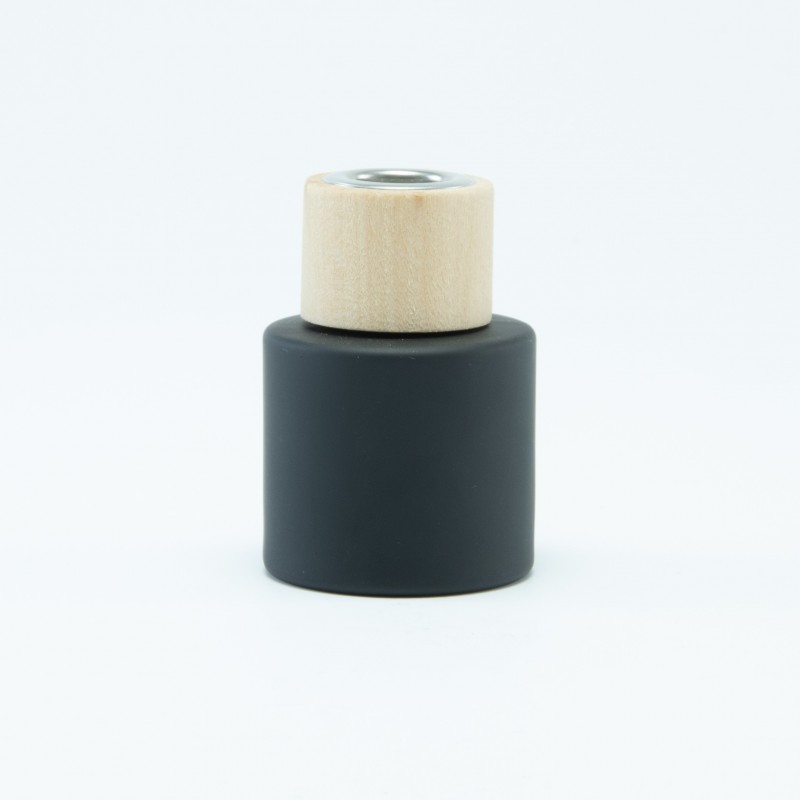 Parfumflesje cylinder zwart met houten schroefdop - 50 ml