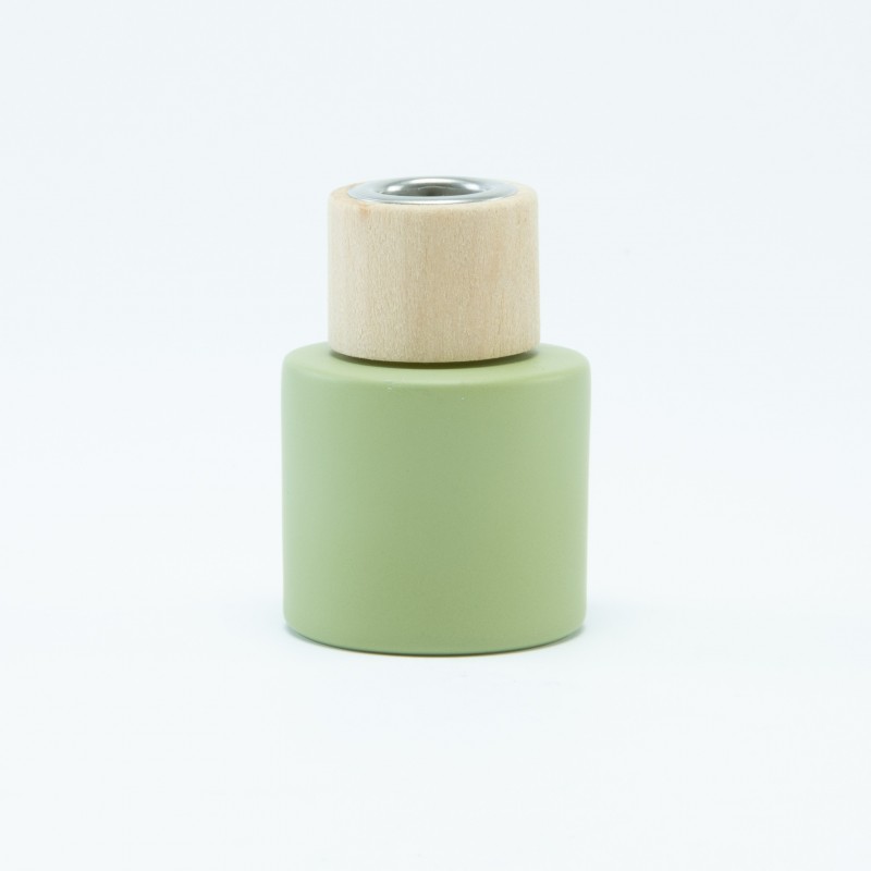 Parfumflesje cylinder zijdegroen met houten schroefdop - 50 ml