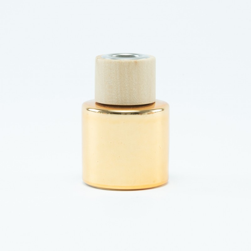 Parfumflesje cylinder goud met houten schroefdop - 50 ml